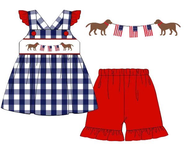 Flag Pup Shorts Set Girl