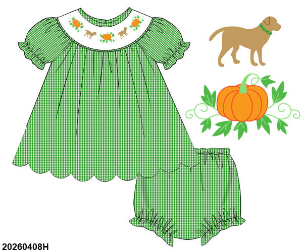 PRE SALE SHIPS SEPTEMBER: Pumpkins and Pups Bloomer Set/Dress