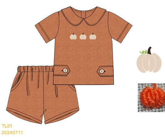 Little white pumpkin shorts set