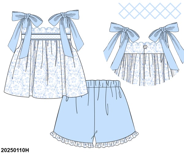 Grandmillenial Blue Floral Shorts Set
