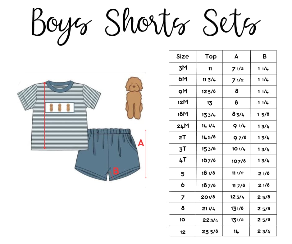SIZE CHART: Boy Shorty shorts sets