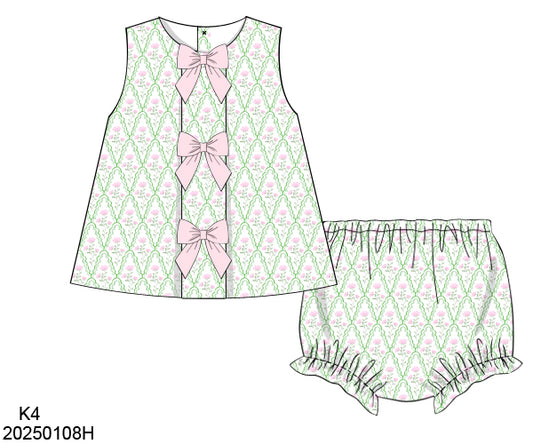 Trellis Floral Bow Bloomer Set