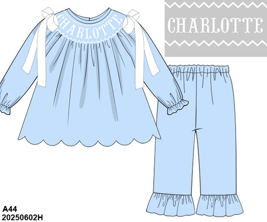 WINTER PO 1 SHIPS DECEMBER:PEARL BLUE PANTS SET