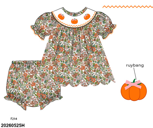 Fall Floral Pumpkin Bloomer Set/ Dress