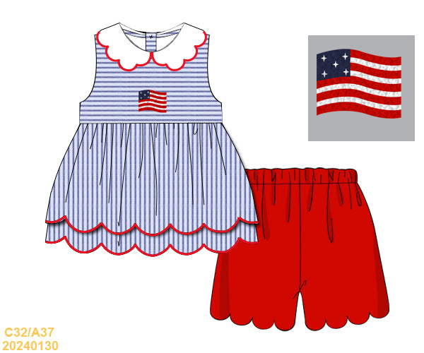 SUMMER COLLECTION: French knot Flag Shorts Set