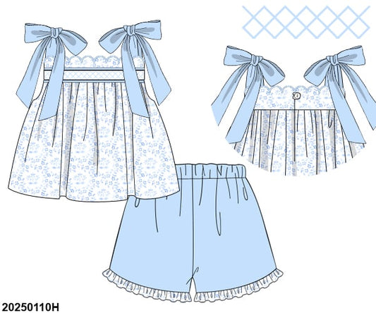 Grandmillenial Blue Floral Shorts Set